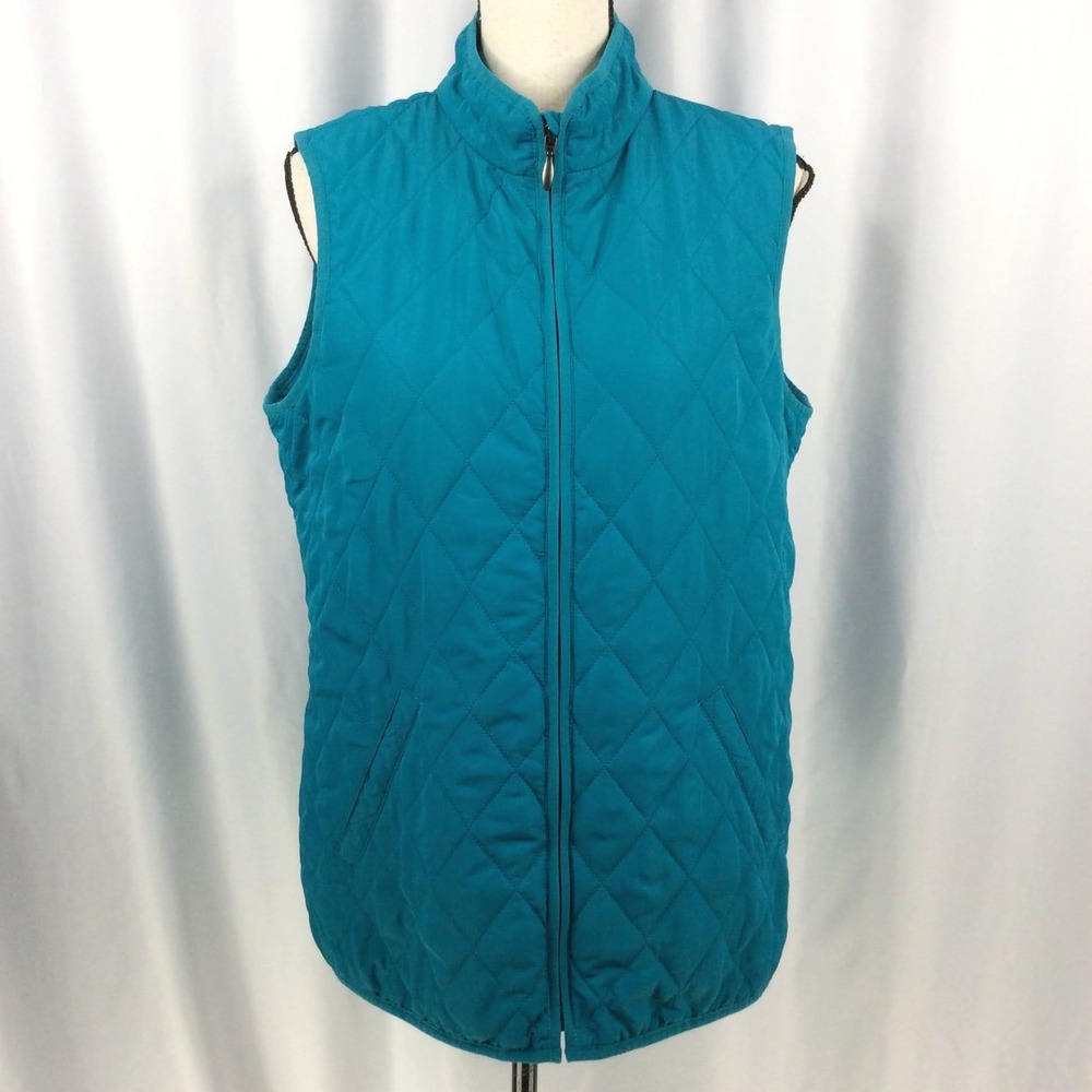 Coldwater Creek Quilted Puffer Vest Women's Size Medium Teal Full Zip
